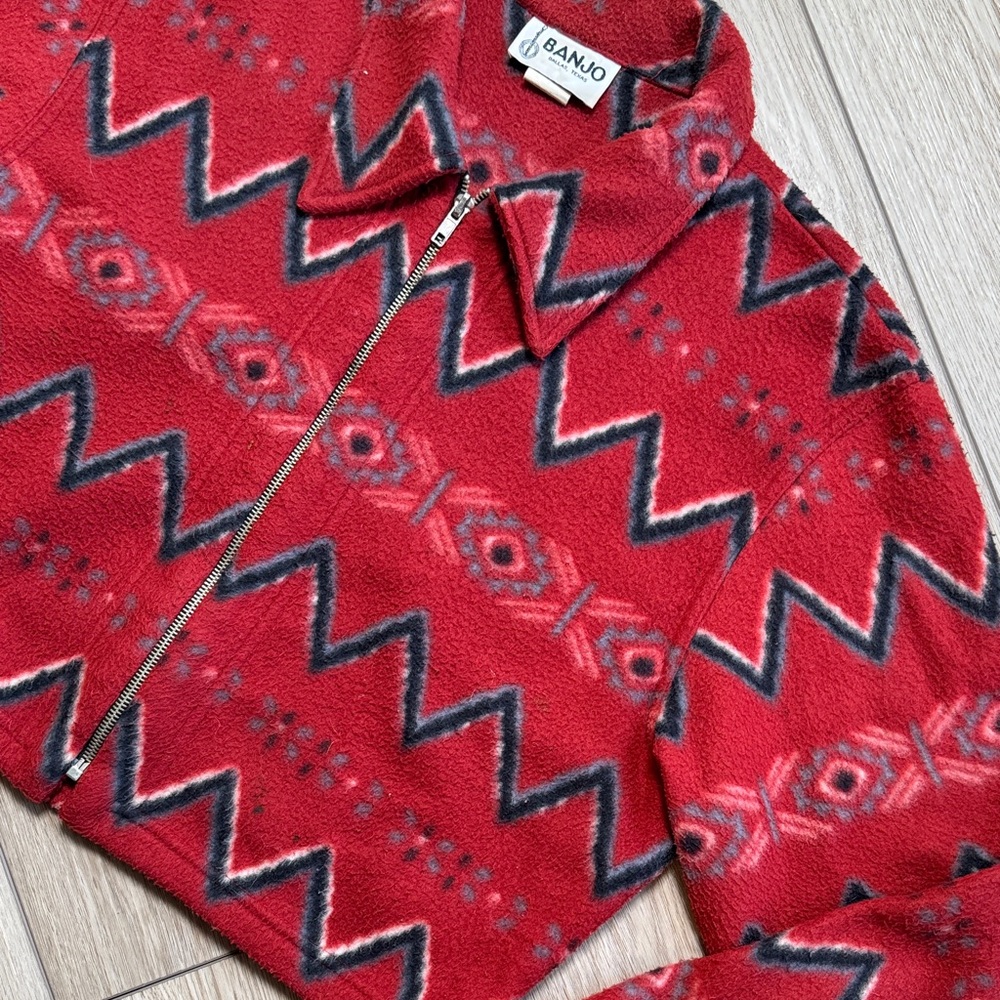 1980s Vintage Banjo Dallas Texas Fleece Zip Up Cropped Jacket Size XL Western